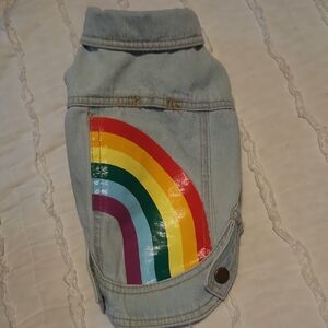 Denim Dog Jacket with Rainbow Design